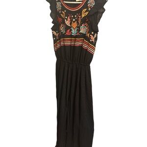 Savanna Jane Black Jumpsuit with Colorful Embroidery